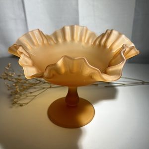 Vintage Westmoreland Satin Orange Glass Compote With Crimped Ruffled Edge